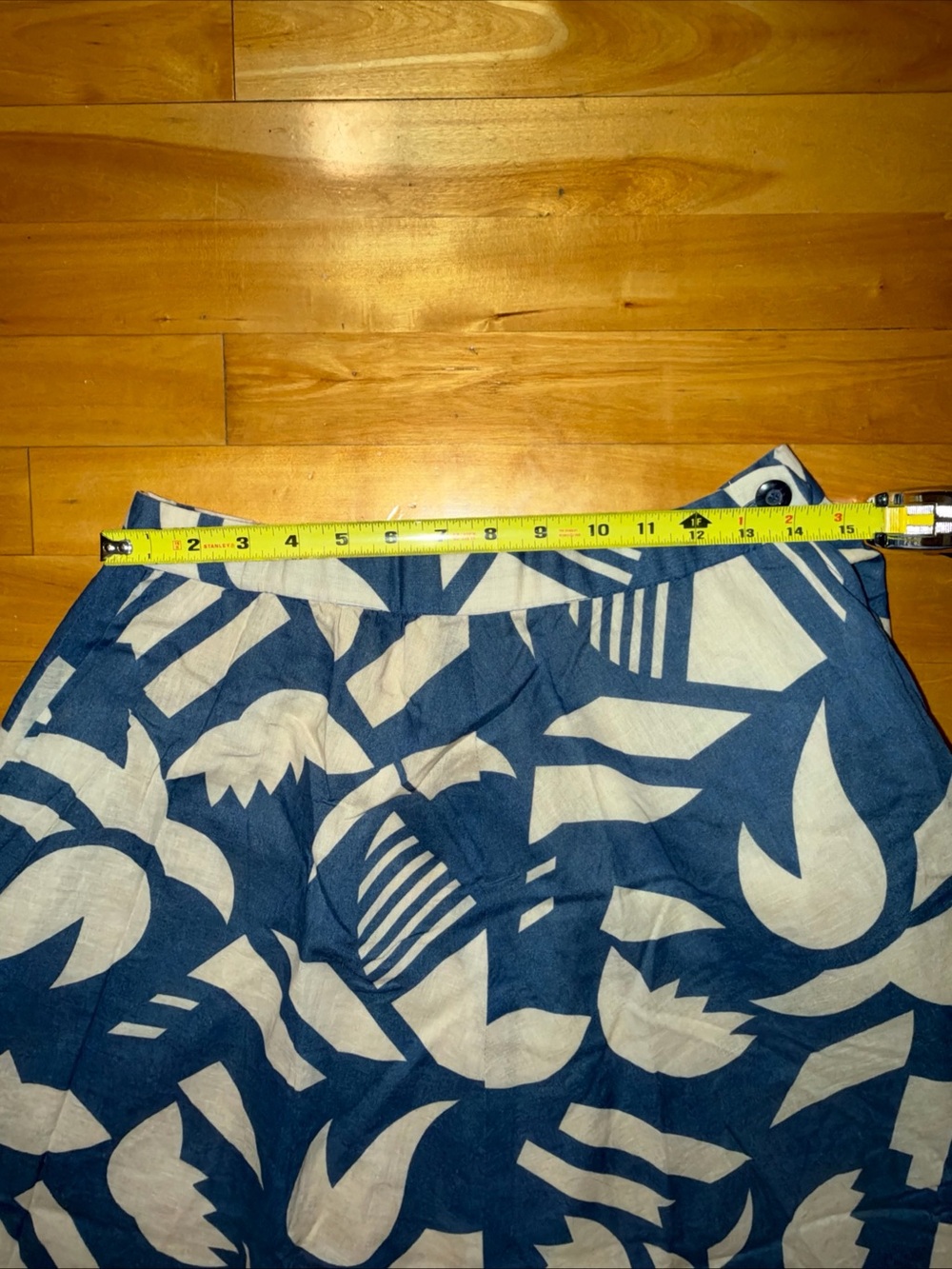 Vintage Women Blue Ivory Abstract Print Full Midi Skirt Lined Pockets 29” Waist - Picture 5 of 8